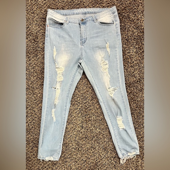 GOGO Denim - Gogo Jeans Ripped, Distressed Women's Light Blue